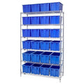 Bin Wire Shelving System, 48L x 18D x 74H, 800 lbs load capacity per shelf, includes: (6) shelves and (24) SNT185 blue container