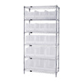 Bin Wire Shelving System, 36L x 18D x 74H, 800 lbs load capacity per shelf, includes: (6) shelves and (15) QUS260 clear containe