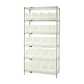 Bin Wire Shelving System, 36L x 18D x 74H, 800 lbs load capacity per shelf, includes: (6) shelves and (20) QUS265 clear containe