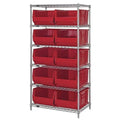 Bin Wire Shelving System, 36W x 30D x 74H overall size, 800 lb. capacity per shelf, includes: (6) wire shelves, (4) posts and (1