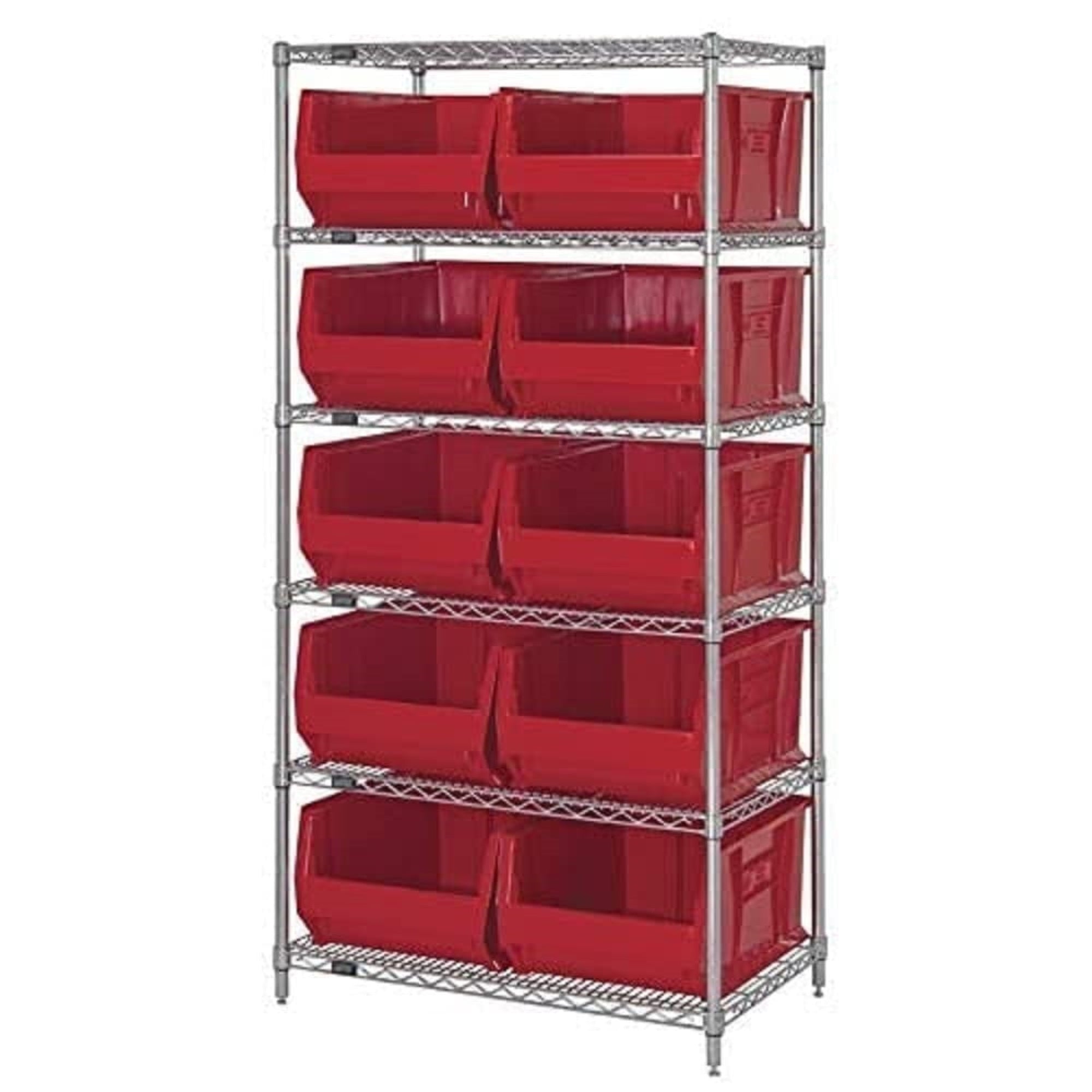 Bin Wire Shelving System, 36W x 30D x 74H overall size, 800 lb. capacity per shelf, includes: (6) wire shelves, (4) posts and (1