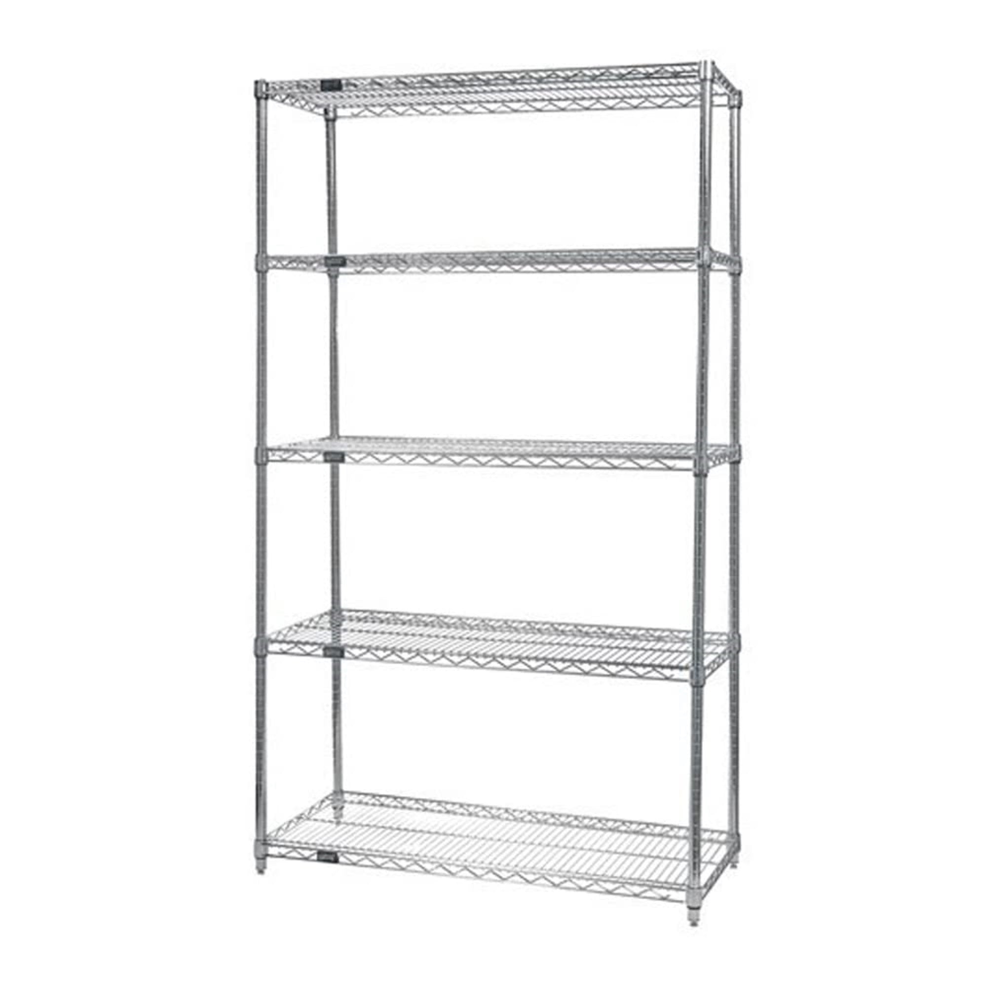 Wire Shelving Starter Kit, 48W x 36D x 63H, 600 - 800 lb. capacity, includes (5) wire shelves and (4) posts, chrome plated finis