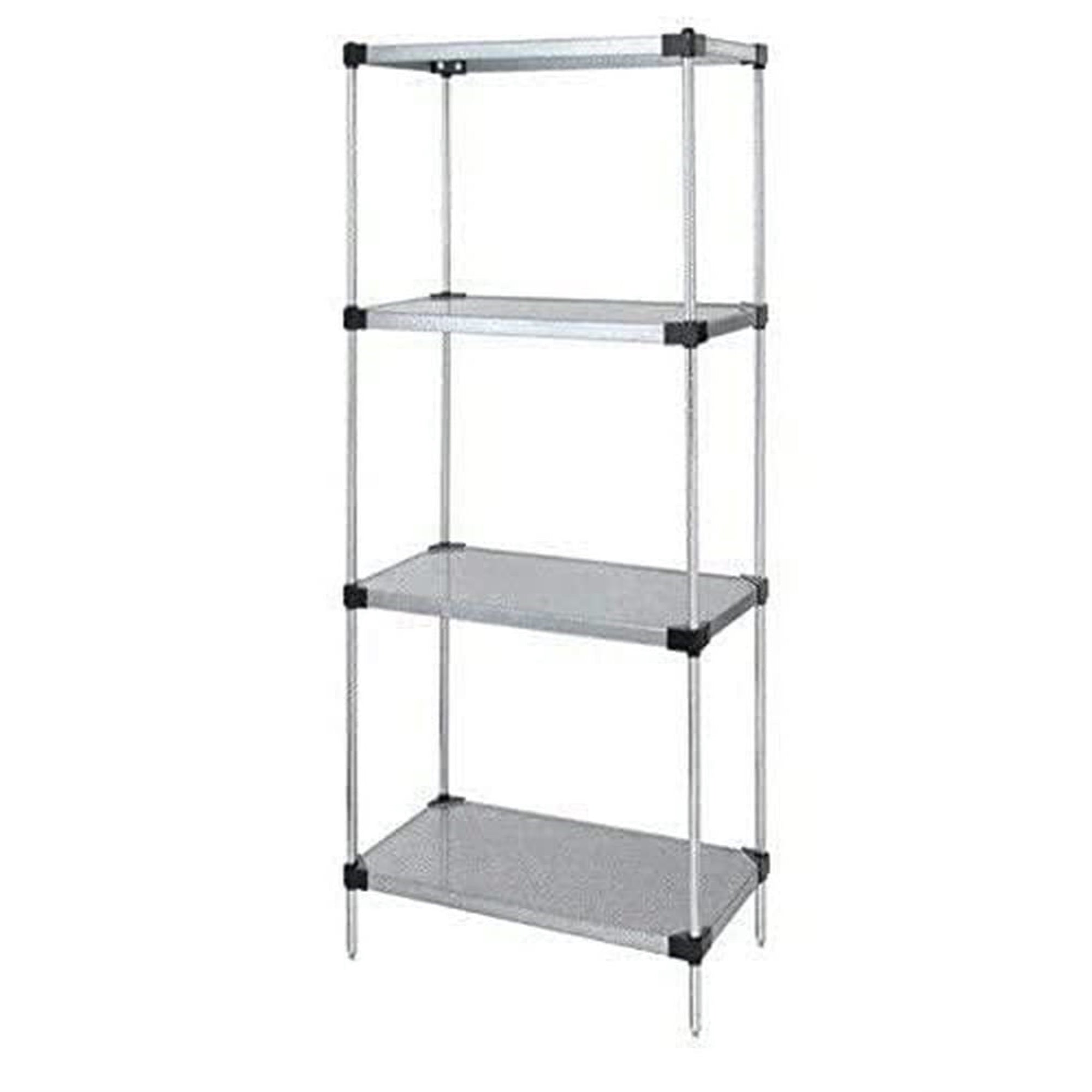 Solid Shelving Starter Kit, 42W x 21D x 74H, 300 - 600 lb. capacity, includes (4) solid shelves and (4) posts, galvanized steel,