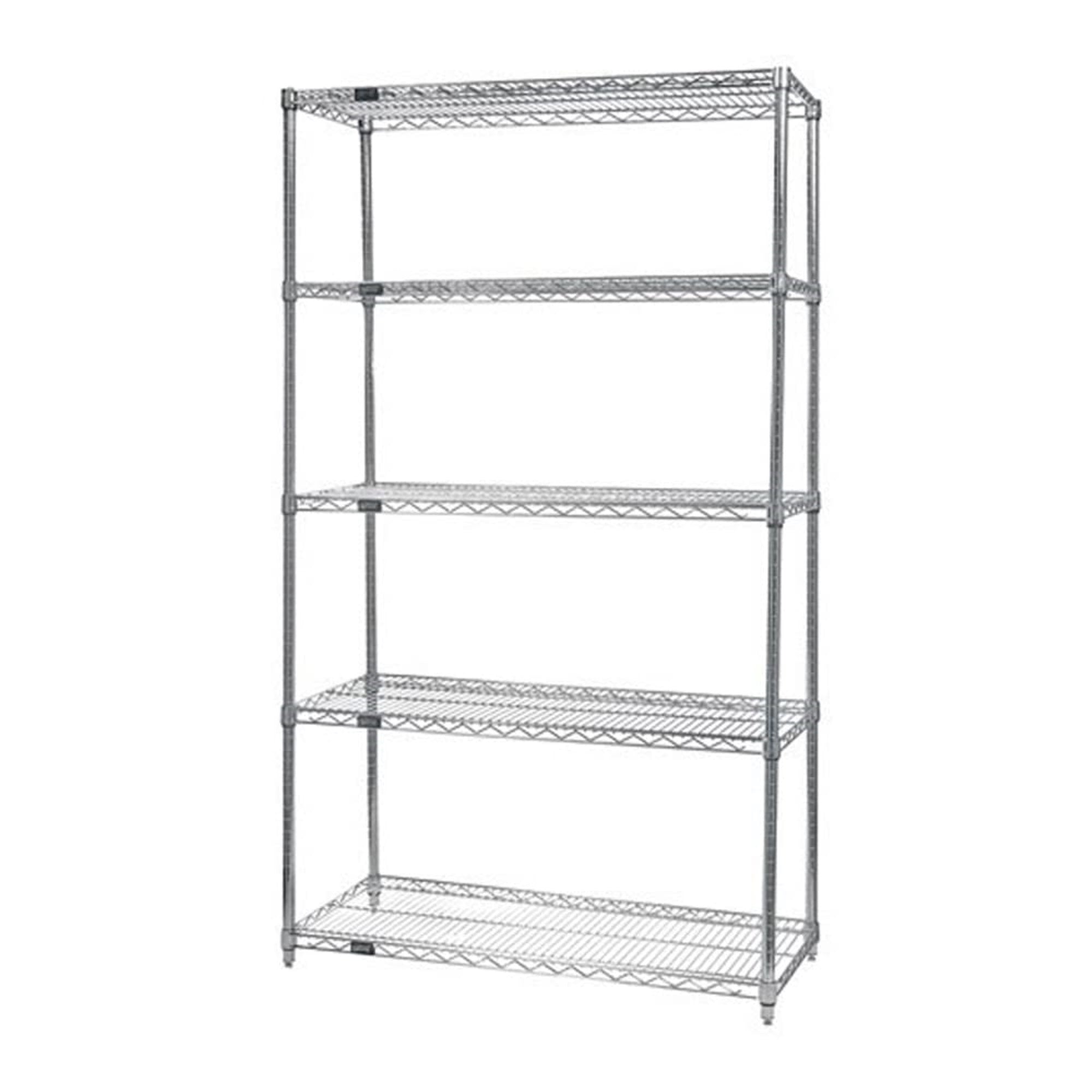 Wire Shelving Starter Kit, 36W x 12D x 86H, 600 - 800 lb. capacity, includes (5) wire shelves and (4) posts, 304 stainless steel