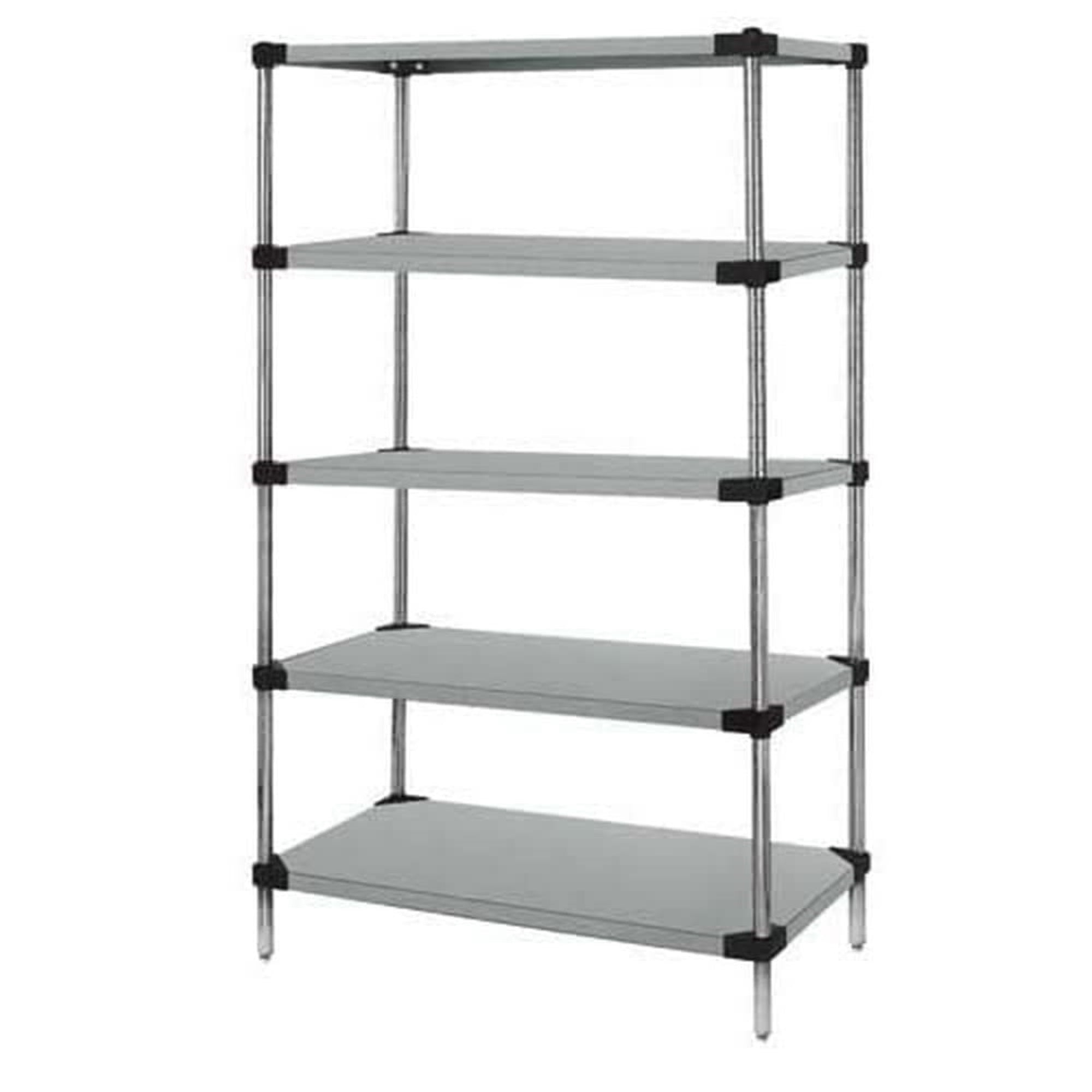 Solid Shelving Starter Kit, 48W x 14D x 74H, 300 - 600 lb. capacity, includes (4) solid shelves and (4) posts, 304 stainless ste