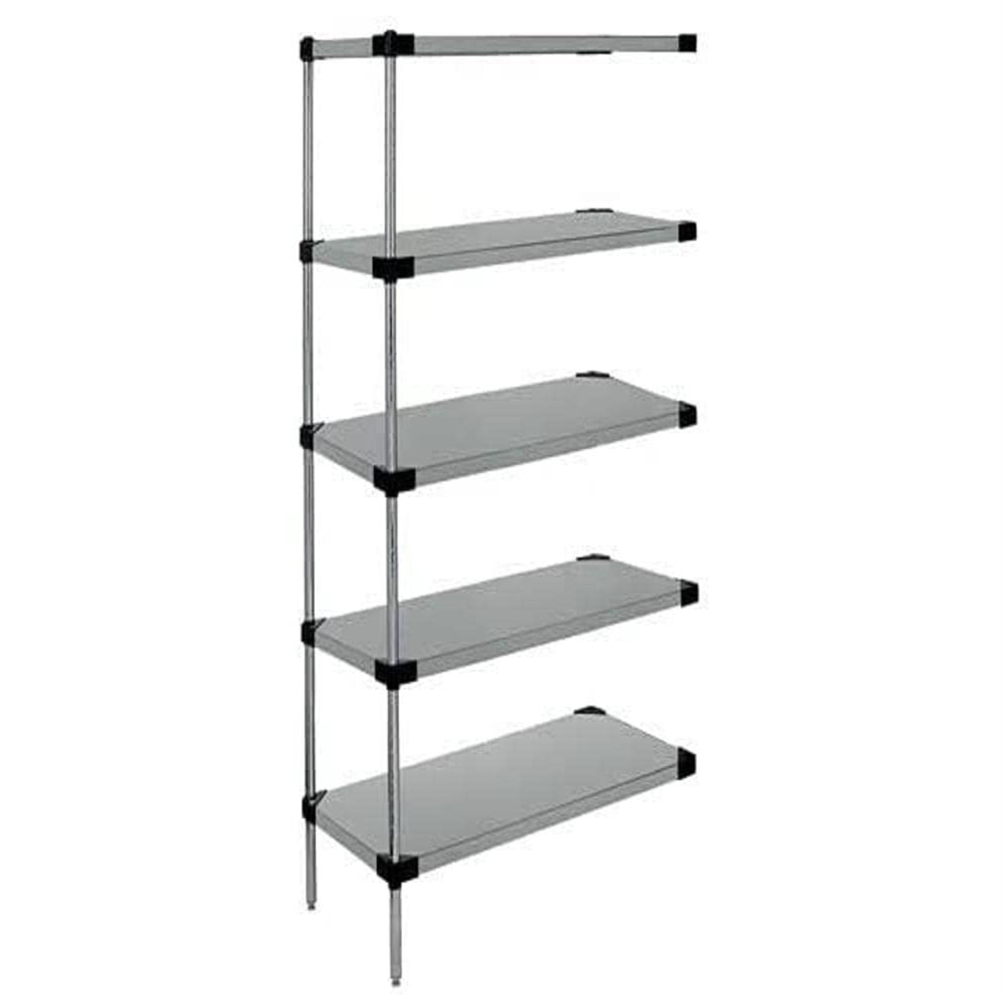 Solid Shelving Add-On Kit, 36W x 18D x 63H, 300 - 600 lb. capacity, includes (5) solid shelves, (4) posts and (10) S-Hooks, 304 