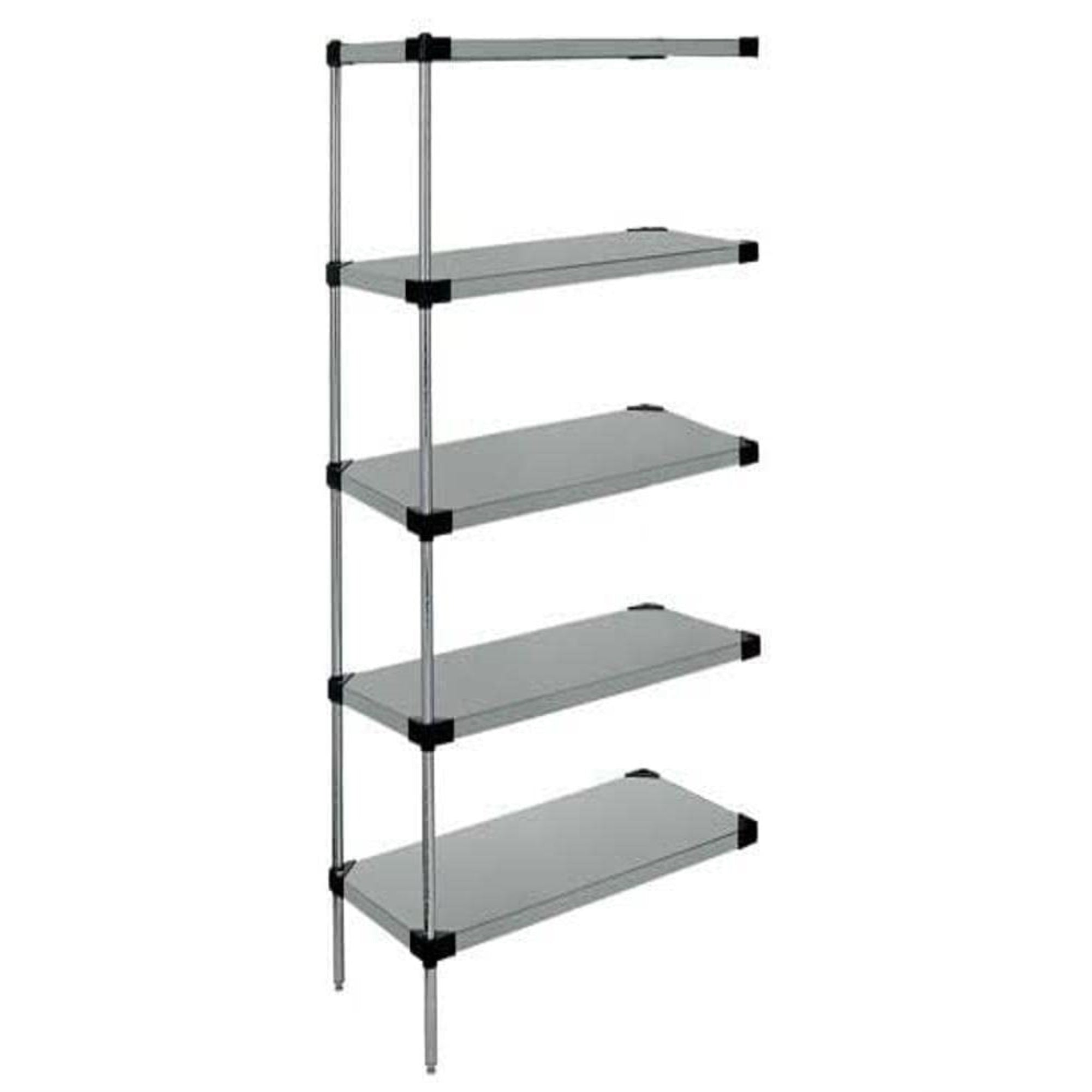 Solid Shelving Add-On Kit, 30W x 18D x 74H, 300 - 600 lb. capacity, includes (5) solid shelves, (4) posts and (10) S-Hooks, 304 