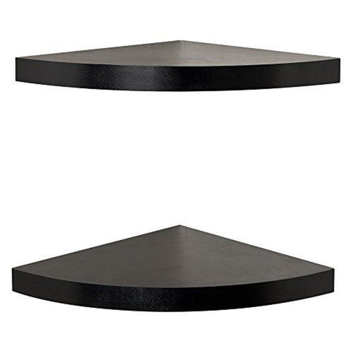 115 Inch Wooden corner Floating Wall Shelf, Set of 2, Black(D0102H7TV1T)