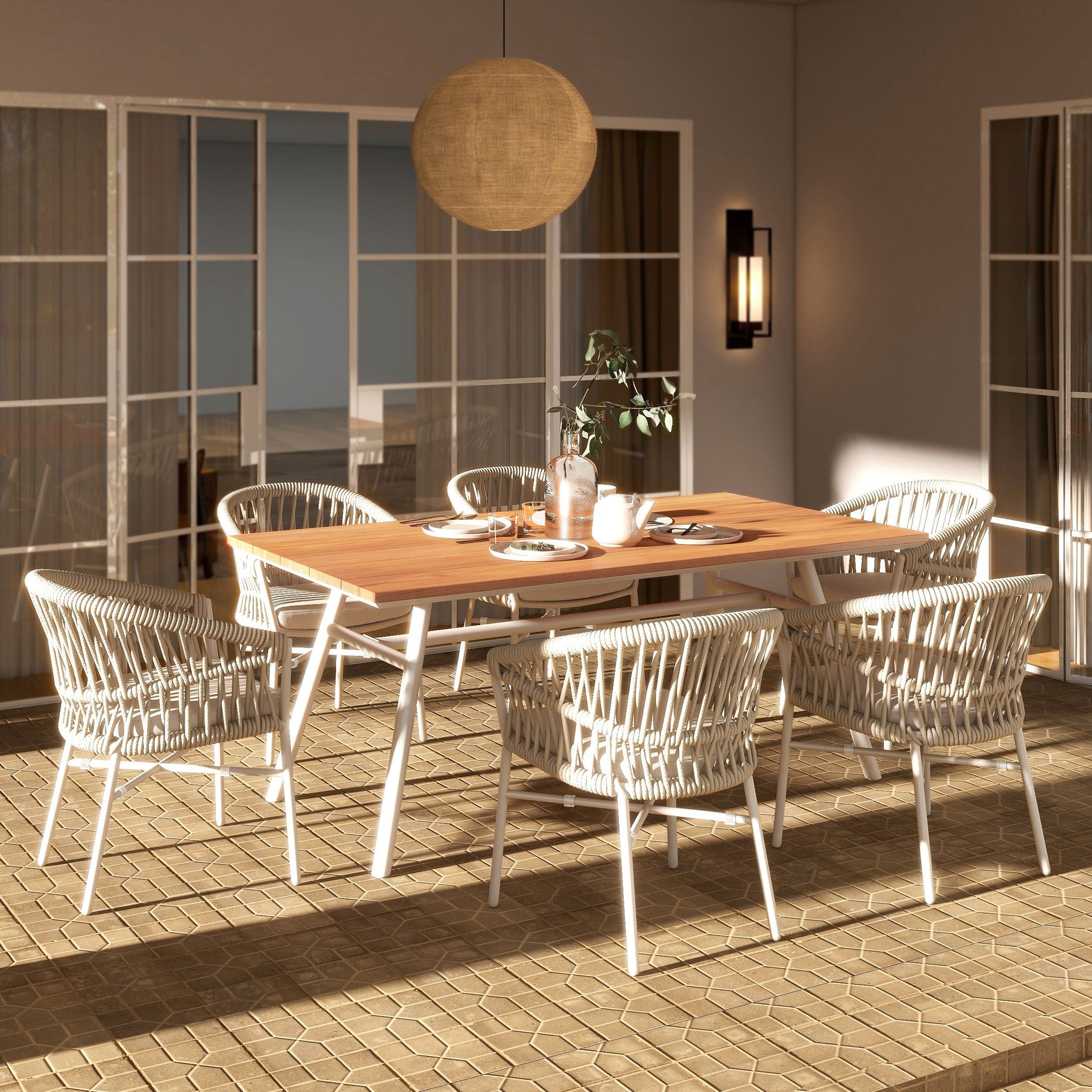 Maiden 71 6-Seater Teak & Aluminum Patio Dining Table, Natural Teak