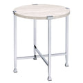 White Oak and Chrome End Table with X Shape Base