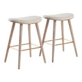 Saddle 26 Contemporary Counter Stool in White Washed Wood and Cream Fabric with Gold Metal by LumiSource - Set of 2
