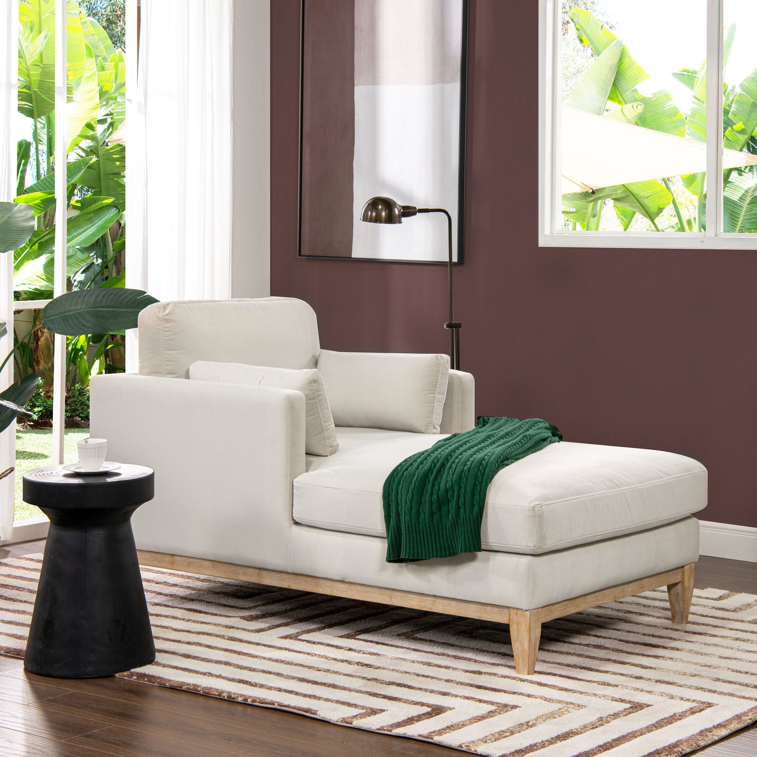 Knox 65 Modern Farmhouse Chaise Lounge Chair, French beige Performance Velvet