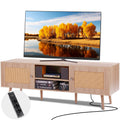VEVOR Rattan TV Stand, Mid Century Modern TV Stand for 65 inch TV, Boho Rattan TV Cabinet with Build-in Socket and USB Ports, Ad