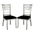 Set of 2 Black Microfiber and Metal Side Chairs in Silver