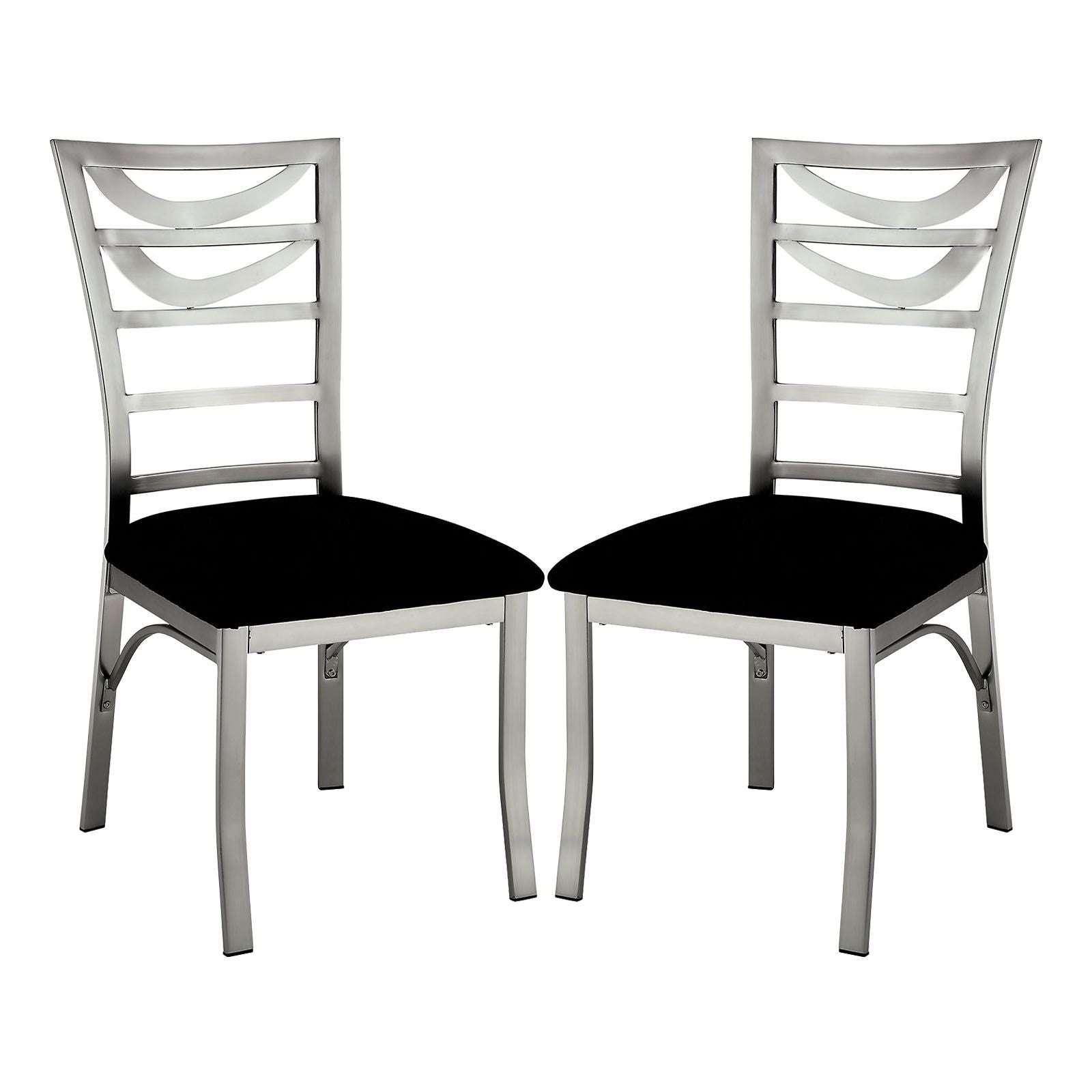 Set of 2 Black Microfiber and Metal Side Chairs in Silver