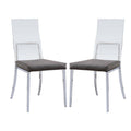 Set of 2 Acrylic and Leatherette Padded Dining Chairs in Chrome Finish