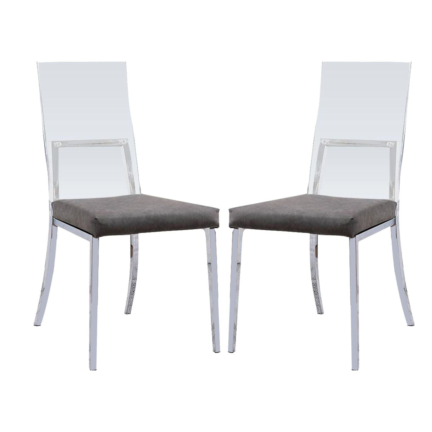 Set of 2 Acrylic and Leatherette Padded Dining Chairs in Chrome Finish