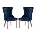 Set of 2 Wingback Dining Chairs with Button Tufted Back in Blue and Chrome