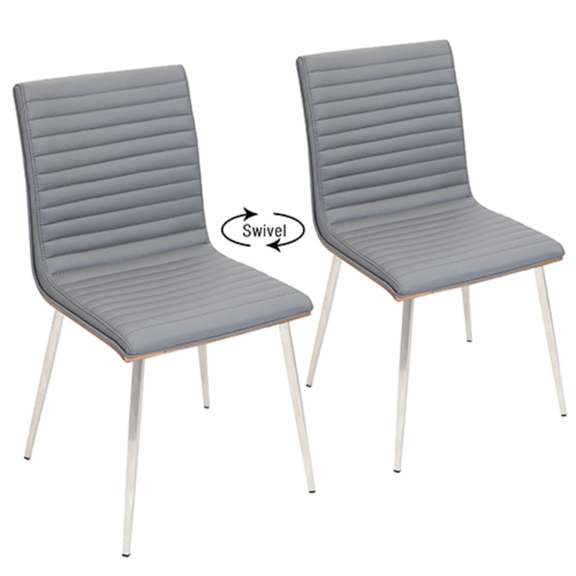 Mason Contemporary Dining/Accent Chair with Swivel in Stainless Steel, Walnut Wood, and Grey Faux Leather by LumiSource - Set of