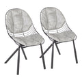 Wired Contemporary Chair in Black Metal with Light Grey Faux Leather Cushions by LumiSource - Set of 2