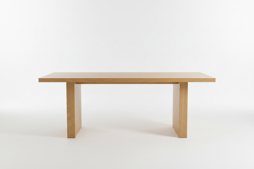 Modern oak dining table with natural wood grain and minimalist design