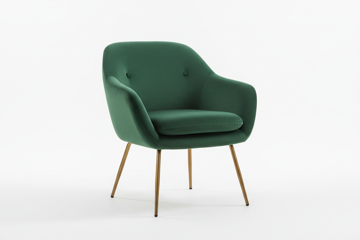 Emerald green velvet accent chair with gold legs