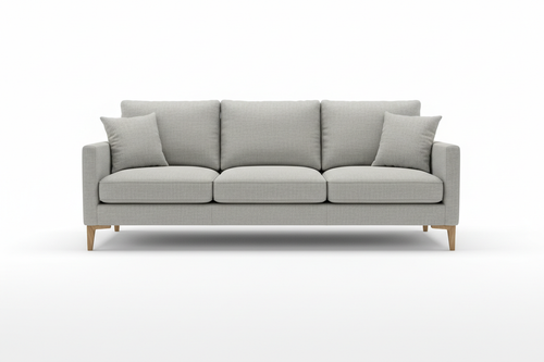 Light grey linen 3-seater sofa with wooden legs
